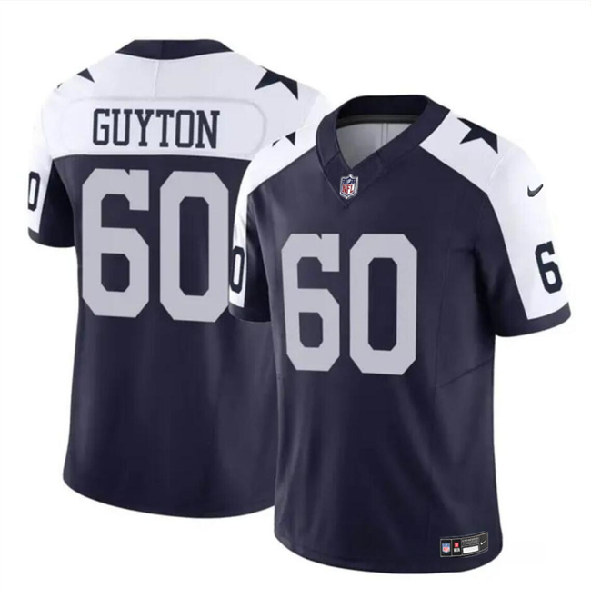 Youth Dallas Cowboys #60 Tyler Guyton Navy/White 2024 Draft F.U.S.E Thanksgiving Vapor Untouchable Limited Football Stitched Jersey